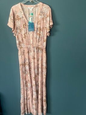 Market & Spruce Blush Pink Floral Button-Front Maxi Dress